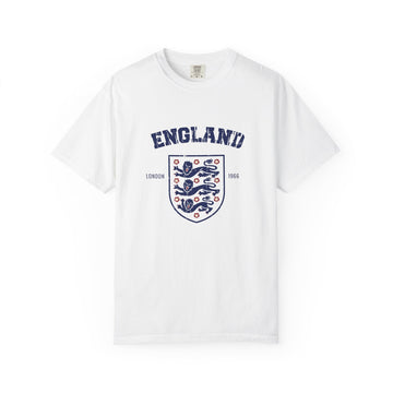 England Crest T-Shirt — Vintage Three Lions Football Tee — Blue Comfort Color 1717