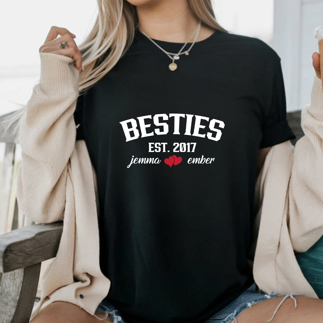 Personalized Besties T Shirt, Custom Friendship Shirt with Names, Best Friend Matching Tee,Est Year Gift,BFF Birthday Shirt