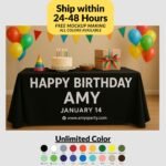 Personalized Birthday Party Table Throw with Names, Dates & Themes