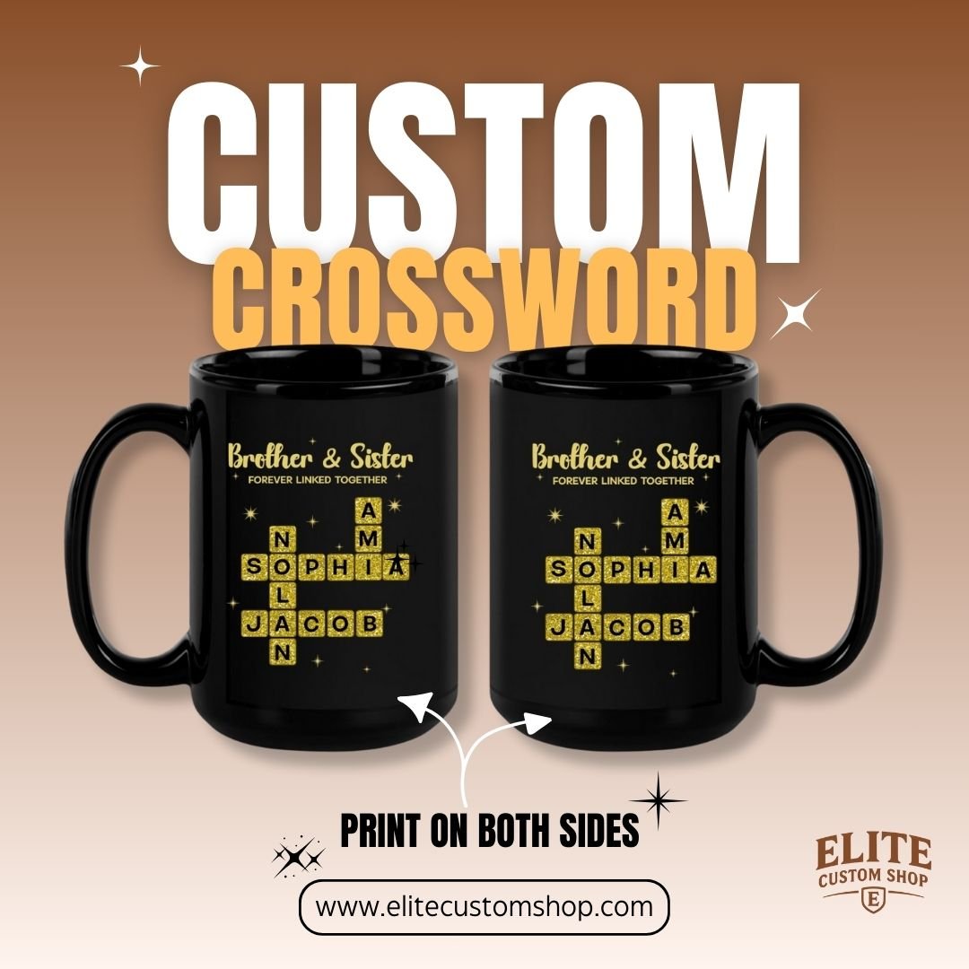 Custom Crossword Mug Personalised Scrabble Crossword Names Mug for Siblings - Image 1
