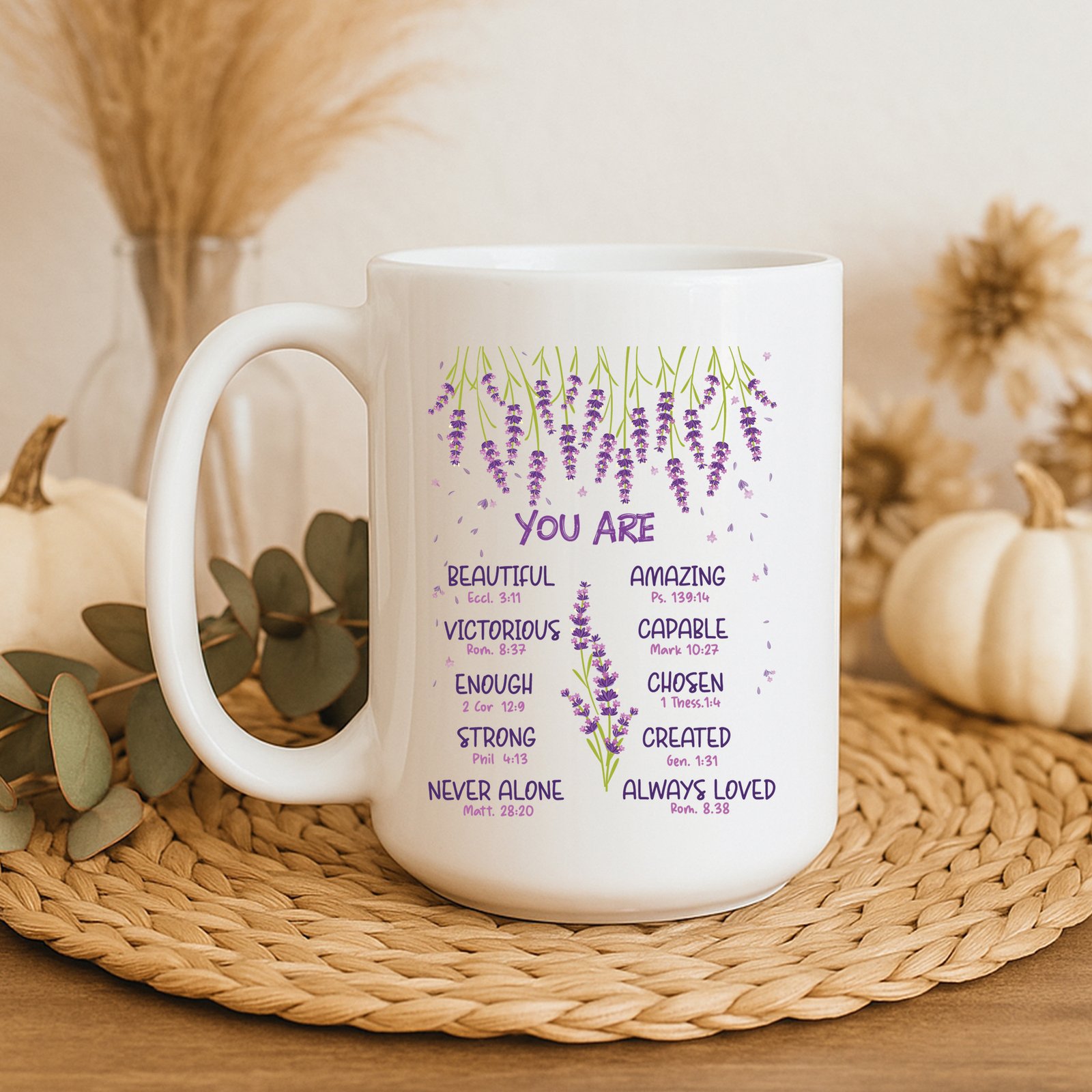 you are beautiful Inspirational “You Are” Scripture Mug – Lavender Christian Gift | Bible Verse Coffee Cup for Women - Image 1